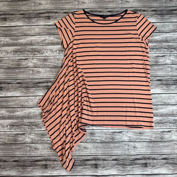 The Limited Women's Asymmetrical Hem Stripe T Tee Shirt Peach Black L LG Large - Picture 12 of 13